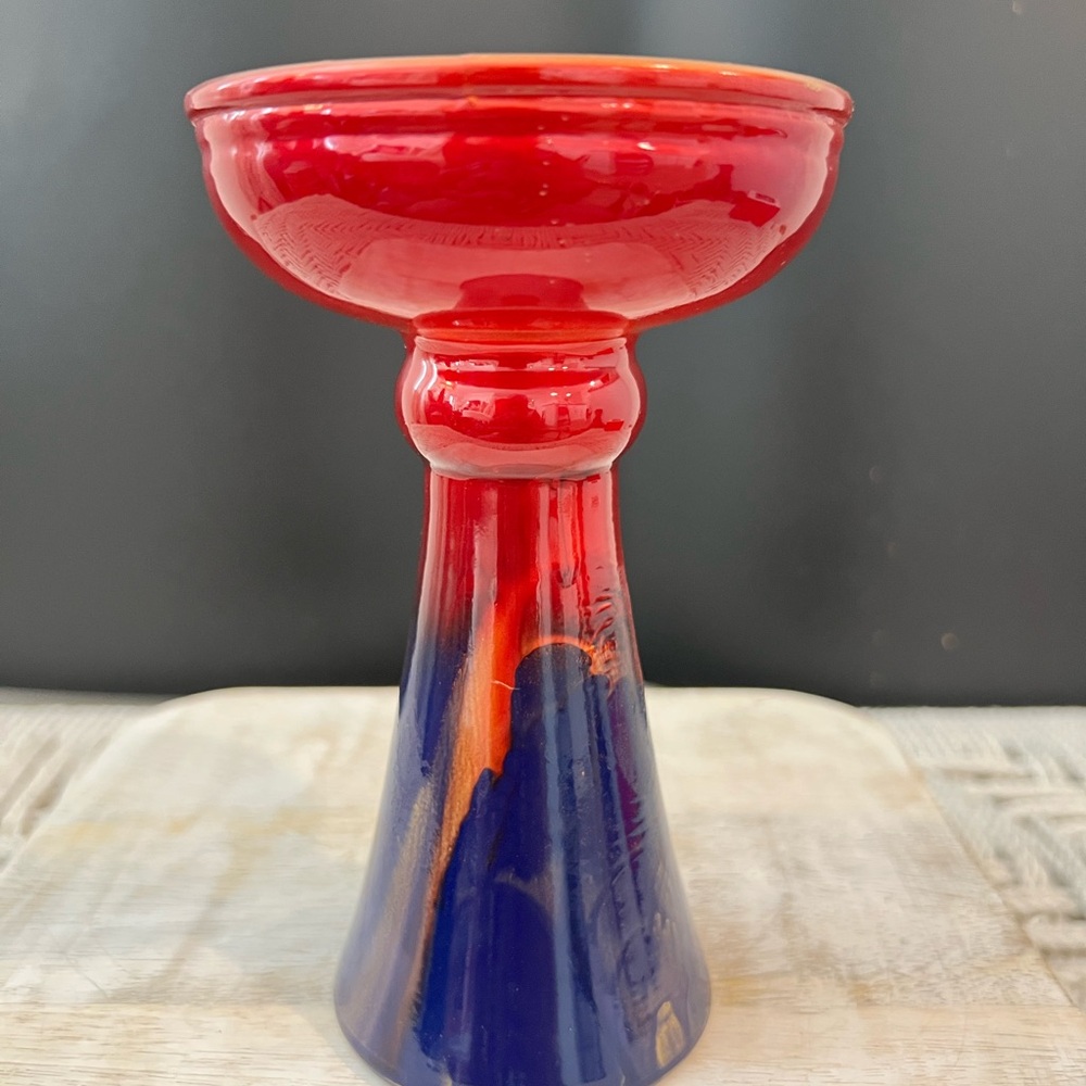 Vintage German Glass Ambiente Zwiesel Red and Blue Glass Candle Holder